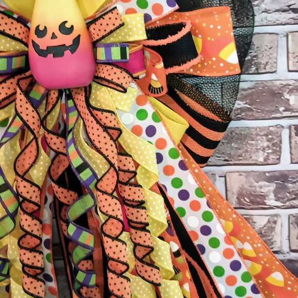Candy Corn Halloween Bow, Mailbox Bow, Wreath Bow, Tree Bow, Spooky Bow - Picture 5 of 7